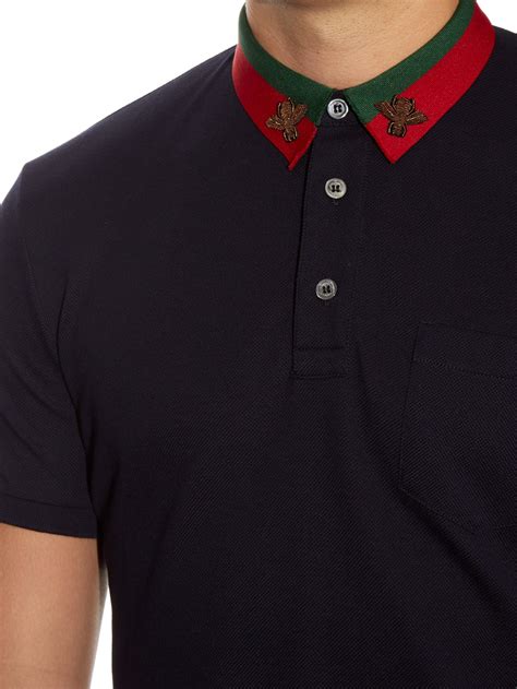 gucci bee embroidered polo shirt